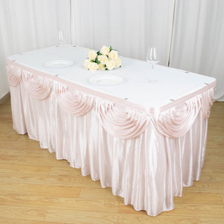 Create a Royal Ambiance with the Blush Pleated Satin Table Skirt
