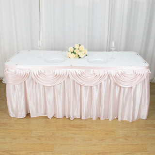 Create Unforgettable Memories with the Blush Pleated Satin Double Drape Table Skirt