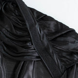 17FT Black Pleated Satin Double Drape Table Skirt