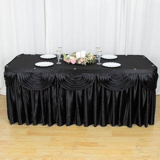 Enhance Your Event with the Black Pleated Satin Elegance