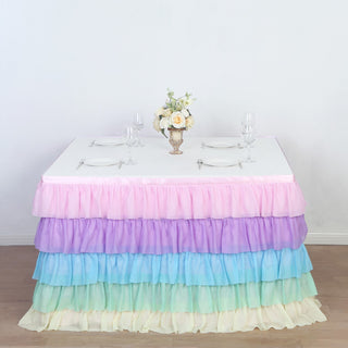 Elevate Your Event with the 14ft Rainbow Chiffon Ruffled Tutu Table Skirt