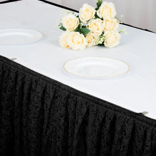 Create an Unforgettable Atmosphere with the 14ft Black Premium Pleated Lace Table Skirt