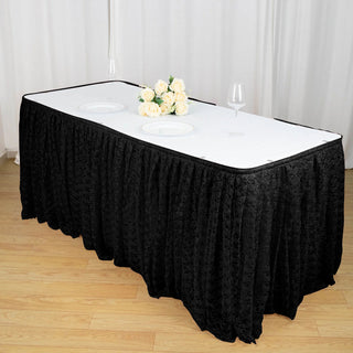 Enhance Any Occasion with the 14ft Black Premium Pleated Lace Table Skirt