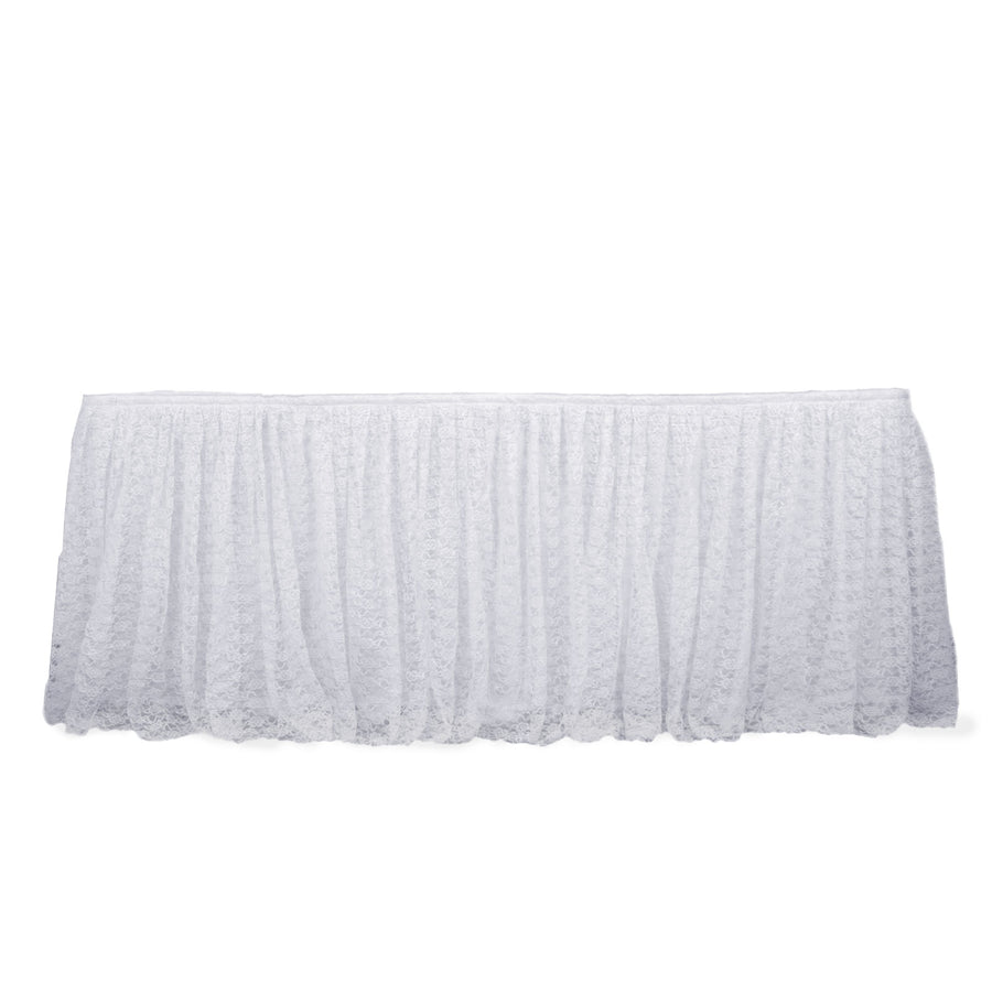 17FT White Premium Pleated Lace Table Skirt