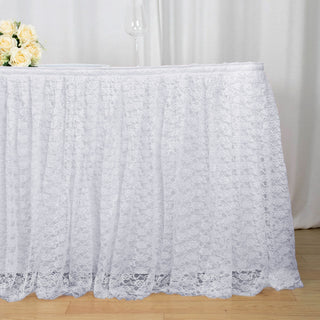 Elevate Your Event Decor with the 17ft White Premium Pleated Lace Table Skirt