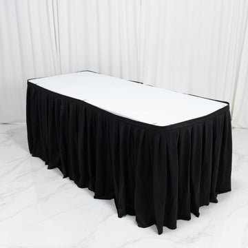 17ft Scuba Table Skirt Black - Shirred Pleat Wrinkle Free & Stain Resistant Event Skirting