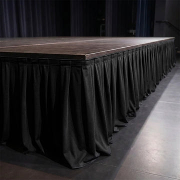 Portable Scuba Stage Skirt Black Shirred Pleated Stage Cover for Wedding & Event Platforms - Wrinkle-Free, Stain Resistant - 48"x20ft