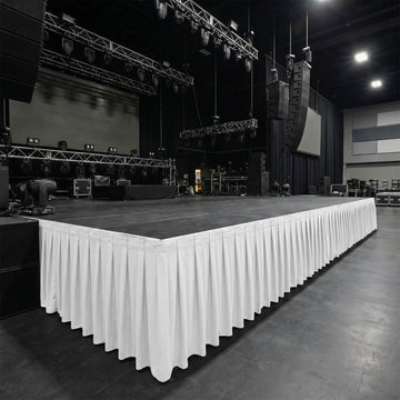 Portable Scuba Stage Skirt White Shirred Pleated Stage Cover for Wedding & Event Platforms - Wrinkle-Free, Stain Resistant - 48"x20ft