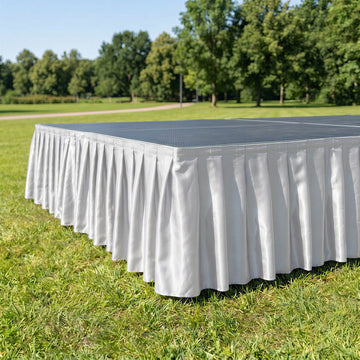 Portable Satin Stage Skirt White Shirred Pleated Stage Cover for Wedding & Event Platforms - 16"x10ft