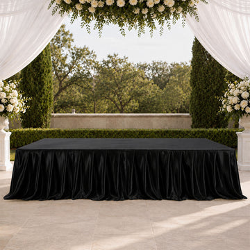 Portable Satin Stage Skirt Black Shirred Pleated Stage Cover for Wedding & Event Platforms - 24"x20ft
