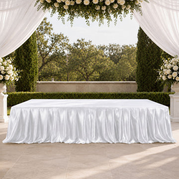 Portable Satin Stage Skirt White Shirred Pleated Stage Cover for Wedding & Event Platforms - 24"x20ft