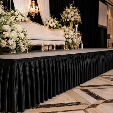 Portable Satin Stage Skirt Black Shirred Pleated Stage Cover for Wedding & Event Platforms - 36"x20ft
