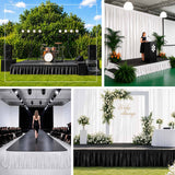 Elegant satin stage skirt providing professional coverage for wedding and event stages