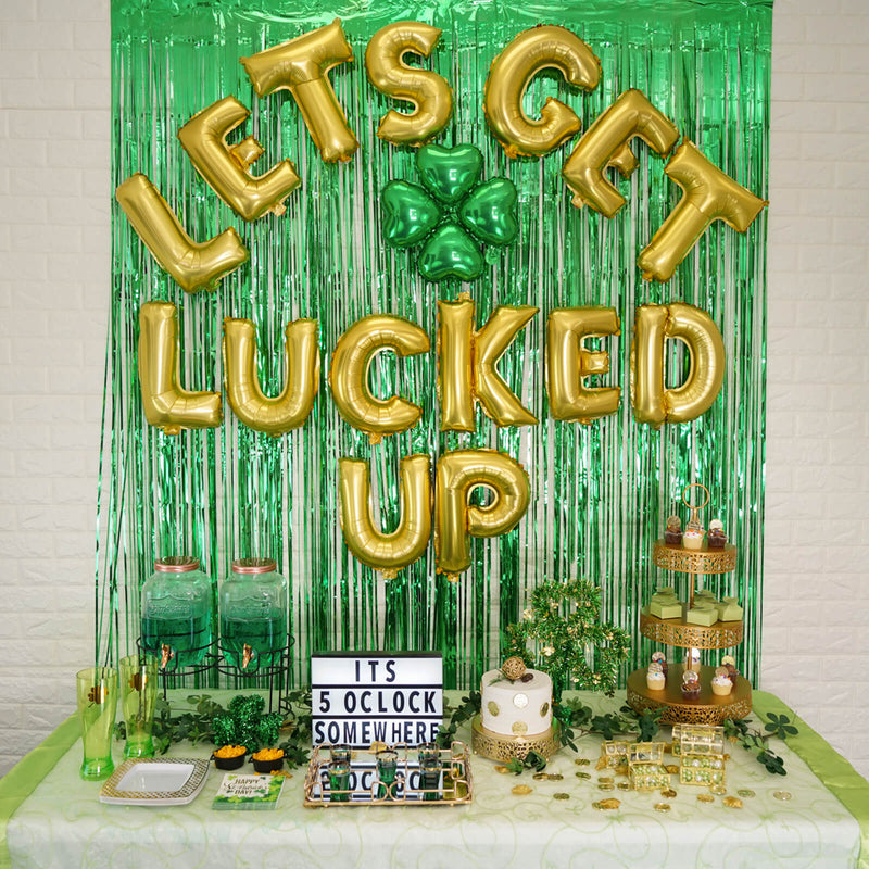 Cake and drink station on a St. Patrick's Day table