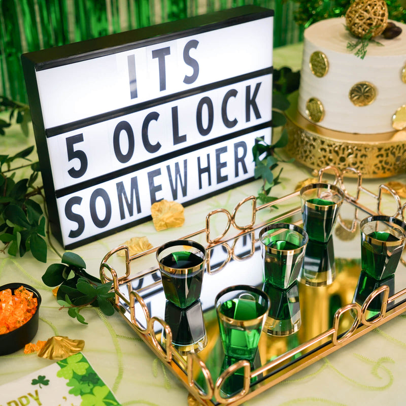 St. Patrick's Day dessert display with tiered stand