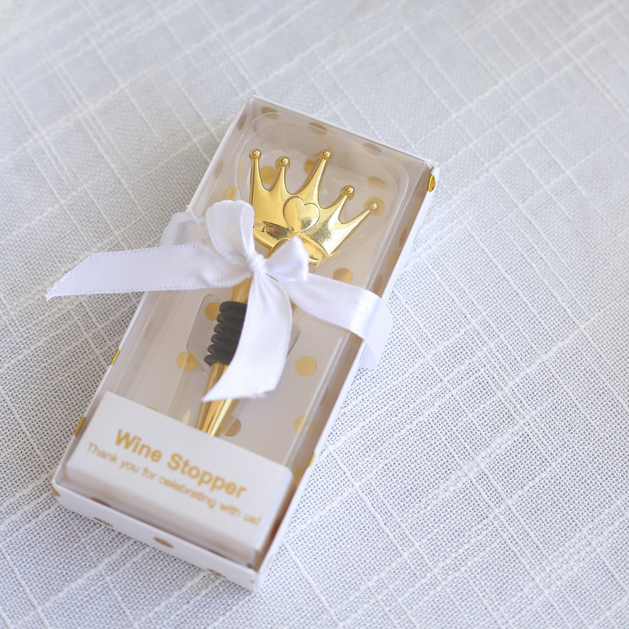 4inch Gold Metal Princess Crown Wine Bottle Stopper Party Favor with Clear Gift Box, Thank You Tag
