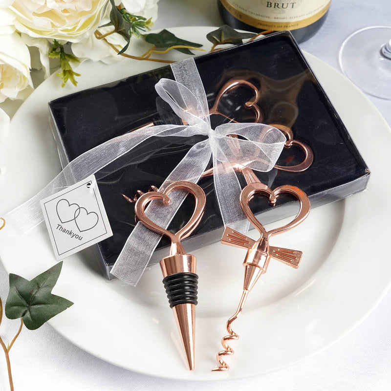 Rose gold heart-shaped wine stopper set