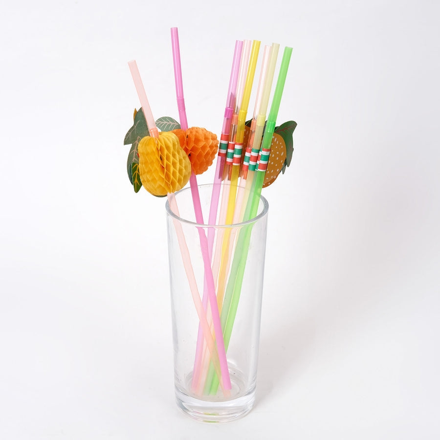 50 Pack | Multi-Colored Tropical Fruit Luau Pool Party Drinking Straws#whtbkgd