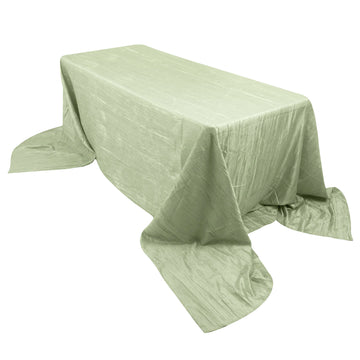 90"x156" Sage Green Accordion Crinkle Taffeta Seamless Rectangular Tablecloth for 8 Foot Table With Floor-Length Drop