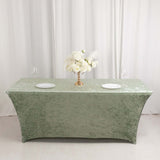 Sage Green Crushed Velvet Stretch Fitted Rectangular Table Cover - 6ft