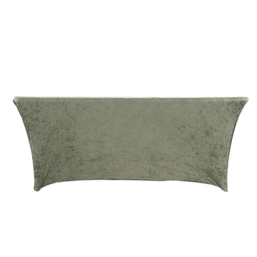 6ft Sage Green Crushed Velvet Spandex Fitted Rectangular Table Cover