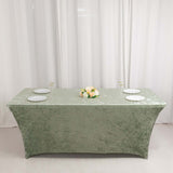 Sage Green Crushed Velvet Stretch Fitted Rectangular Table Cover - 6ft