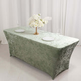 Sage Green Crushed Velvet Stretch Fitted Rectangular Table Cover - 6ft