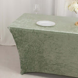 Sage Green Crushed Velvet Stretch Fitted Rectangular Table Cover - 6ft