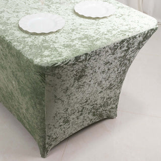 Enhance Your Event Decor with the Sage Green Crushed Velvet Stretch Fitted Rectangular Table Cover