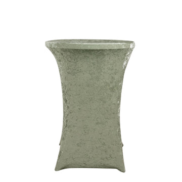 Sage Green Crushed Velvet Spandex Fitted Round Highboy Cocktail Table Cover