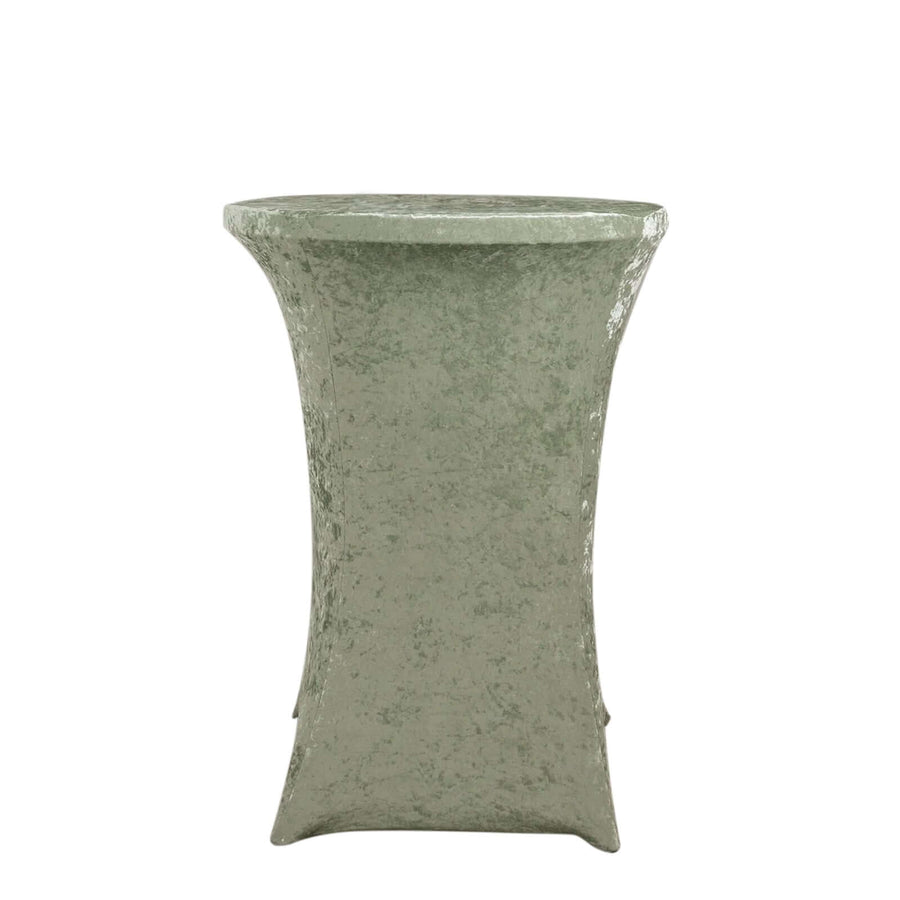 Sage Green Crushed Velvet Spandex Fitted Round Highboy Cocktail Table Cover#whtbkgd