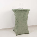 Sage Green Crushed Velvet Spandex Fitted Round Highboy Cocktail Table Cover