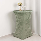 Sage Green Crushed Velvet Spandex Fitted Round Highboy Cocktail Table Cover