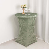 Sage Green Crushed Velvet Spandex Fitted Round Highboy Cocktail Table Cover