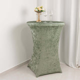 Sage Green Crushed Velvet Spandex Fitted Round Highboy Cocktail Table Cover