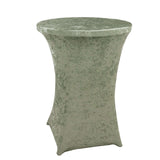 Sage Green Crushed Velvet Spandex Fitted Round Highboy Cocktail Table Cover