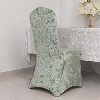 <strong>Sage Green Crushed Velvet Spandex Banquet Chair Cover</strong>