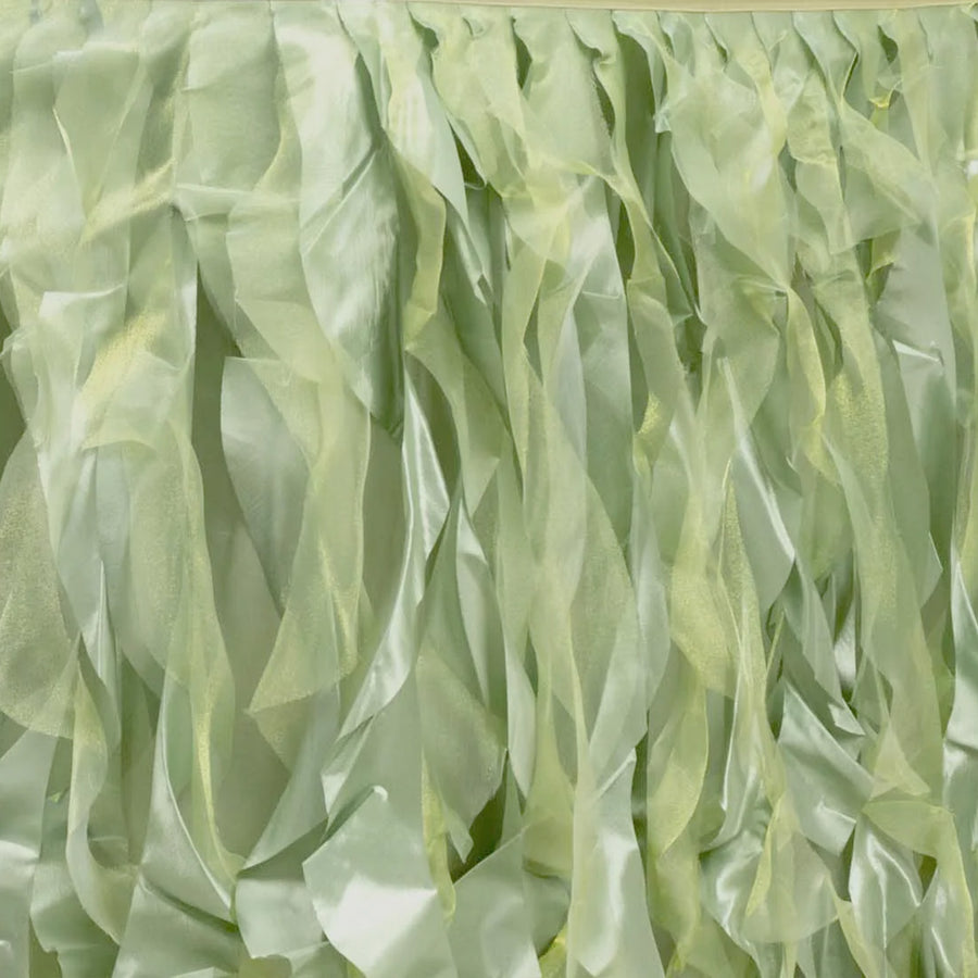 14ft Sage Green Curly Willow Taffeta Table Skirt#whtbkgd