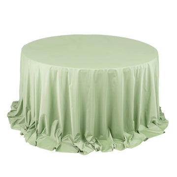 132" Sage Green Premium Scuba Wrinkle Free Round Tablecloth, Seamless Scuba Polyester Tablecloth for 6 Foot Table With Floor-Length Drop