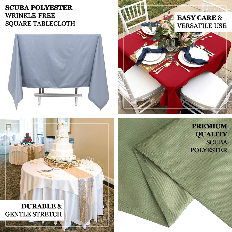 70inch Sage Green Premium Scuba Square Tablecloth, Seamless Scuba Polyester Tablecloth