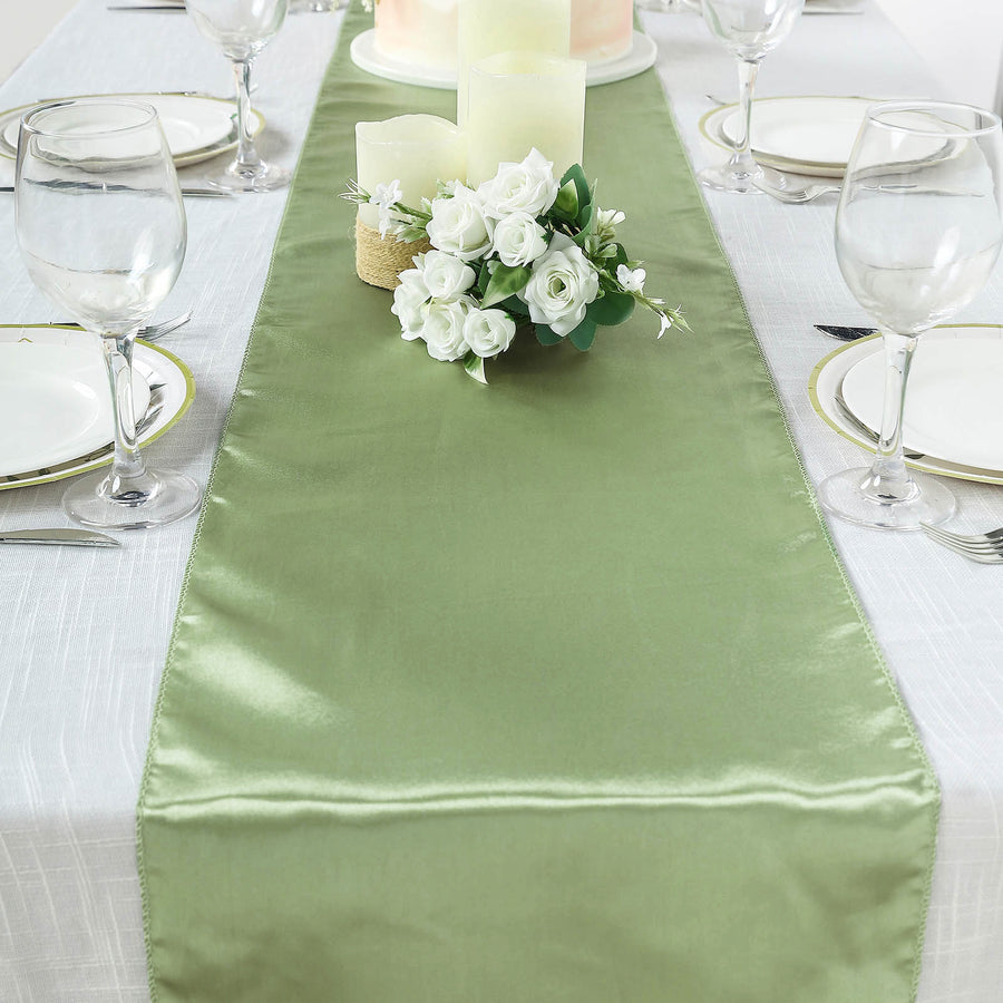 12inch x 108inch Sage Green Satin Table Runner#whtbkgd