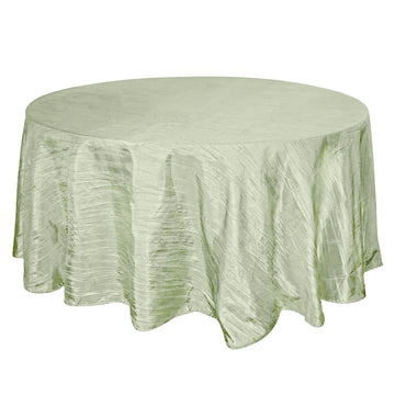 120" Sage Green Seamless Accordion Crinkle Taffeta Round Tablecloth for 5 Foot Table With Floor-Length Drop