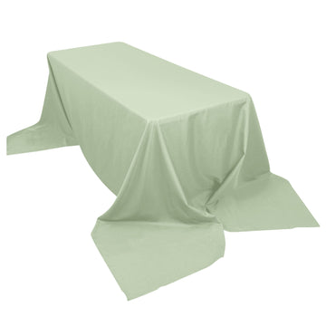 90"x156" Sage Green Seamless Polyester Rectangular Tablecloth for 8 Foot Table With Floor-Length Drop