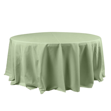 120" Sage Green Seamless Polyester Round Tablecloth for 5 Foot Table With Floor-Length Drop