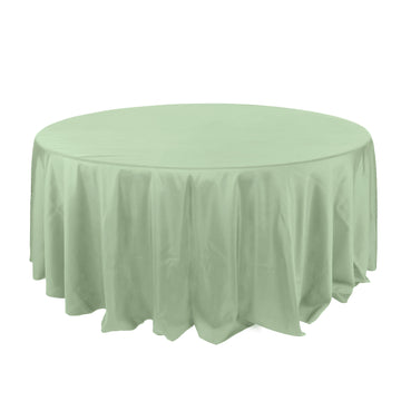 132" Sage Green Seamless Polyester Round Tablecloth for 6 Foot Table With Floor-Length Drop