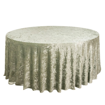120" Sage Green Seamless Premium Crushed Velvet Round Tablecloth for 5 Foot Table With Floor-Length Drop