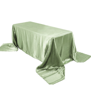 90"x156" Sage Green Seamless Satin Rectangular Tablecloth for 8 Foot Table With Floor-Length Drop