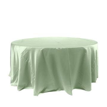 120" Sage Green Seamless Satin Round Tablecloth for 5 Foot Table With Floor-Length Drop