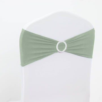 5 Pack | Sage Green Spandex Stretch Chair Sashes with Silver Diamond Ring Slide Buckle | 5"x14"