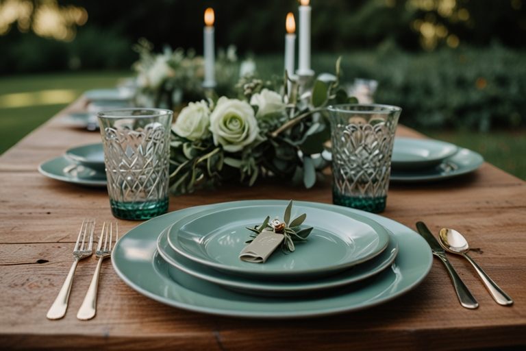 Sage Green Dinnerware and Glassware